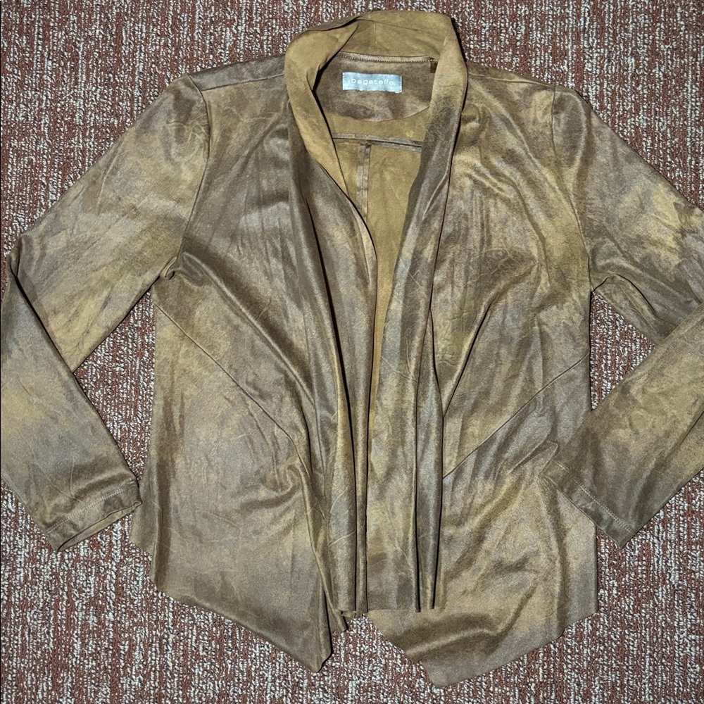 Bagatelle  brown faux leather handkerchief hem long  sleeve open front medium